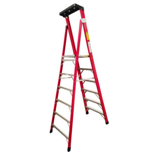 Escalera de Tijera 6 Peldaños Fibra de Vidrio Plataforma Aluminio