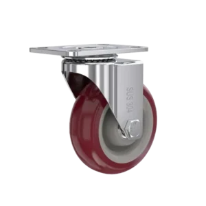 ROTAR LTDA. Rueda Poliuretano PU Polipropileno PP STRONG Placa Giratoria Inoxidable 304. Diámetro 125 mm, Carga 150 Kg.