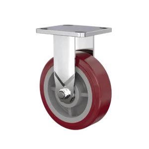 ROTAR LTDA. Rueda Poliuretano PU Polipropileno PP STRONG Placa Fija Inoxidable 304. Diámetro 150 mm, Carga 350 Kg.