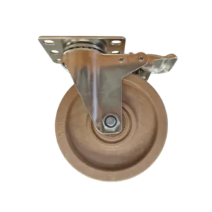 ROTAR LTDA. Rueda Fenólica Fibra Vidrio Placa Acero Inox 304 Giratoria con Freno, 125 mm