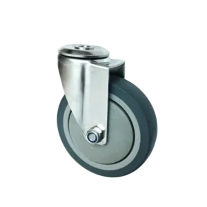 ROTAR LTDA. Rueda Goma TPR 125 mm Buje Pasante 12 mm Placa Giratoria Acero Inox 304.