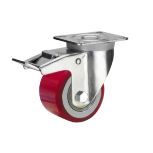 ROTAR LTDA. Rueda PU Rojo Núcleo Hierro Fundido Negro Placa Giratoria Freno Diámetro 80 mm