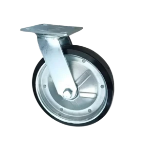 ROTAR LTDA. Rueda CONICA 200 mm Carga 400 Kg. Banda Goma Maciza Núcleo Acero Placa Giratoria