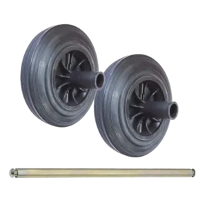 ROTAR LTDA. Kit de 2 Ruedas de Contenedor de Basura 200 mm Banda de Goma Reforzada, Eje 650 mm largo 22 mm Diámetro
